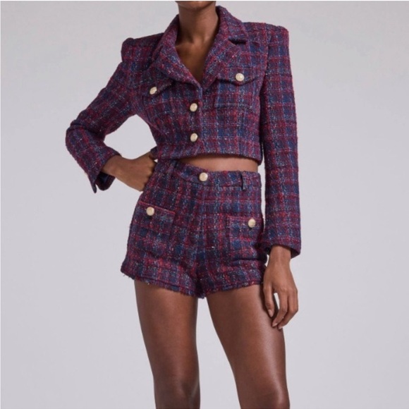 NWT Generation Love Norah Tweed Blazer - Navy/Merlot - Picture 1 of 4